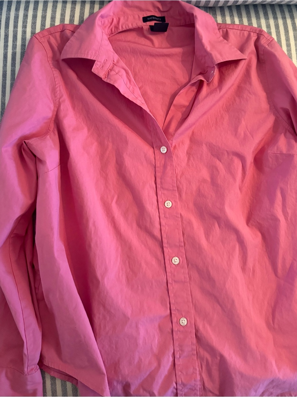 Pink Trendy Women Maternity Button-Up Shirt - Classic Collar